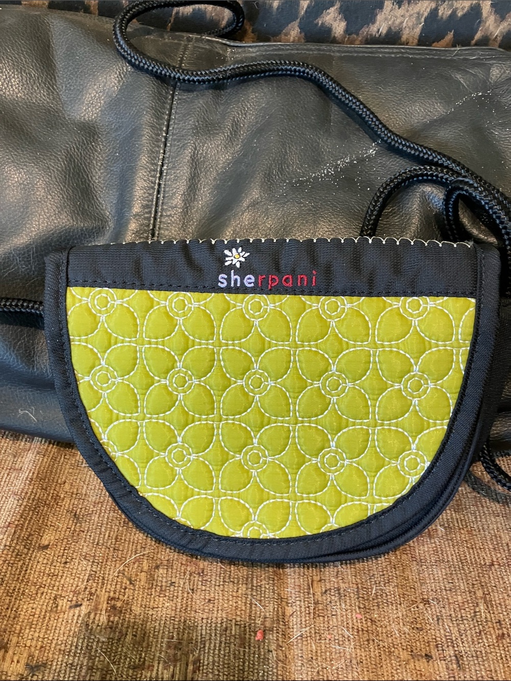 Sherpani Lime Green Quilted Half-Moon Crossbody with Black Trim